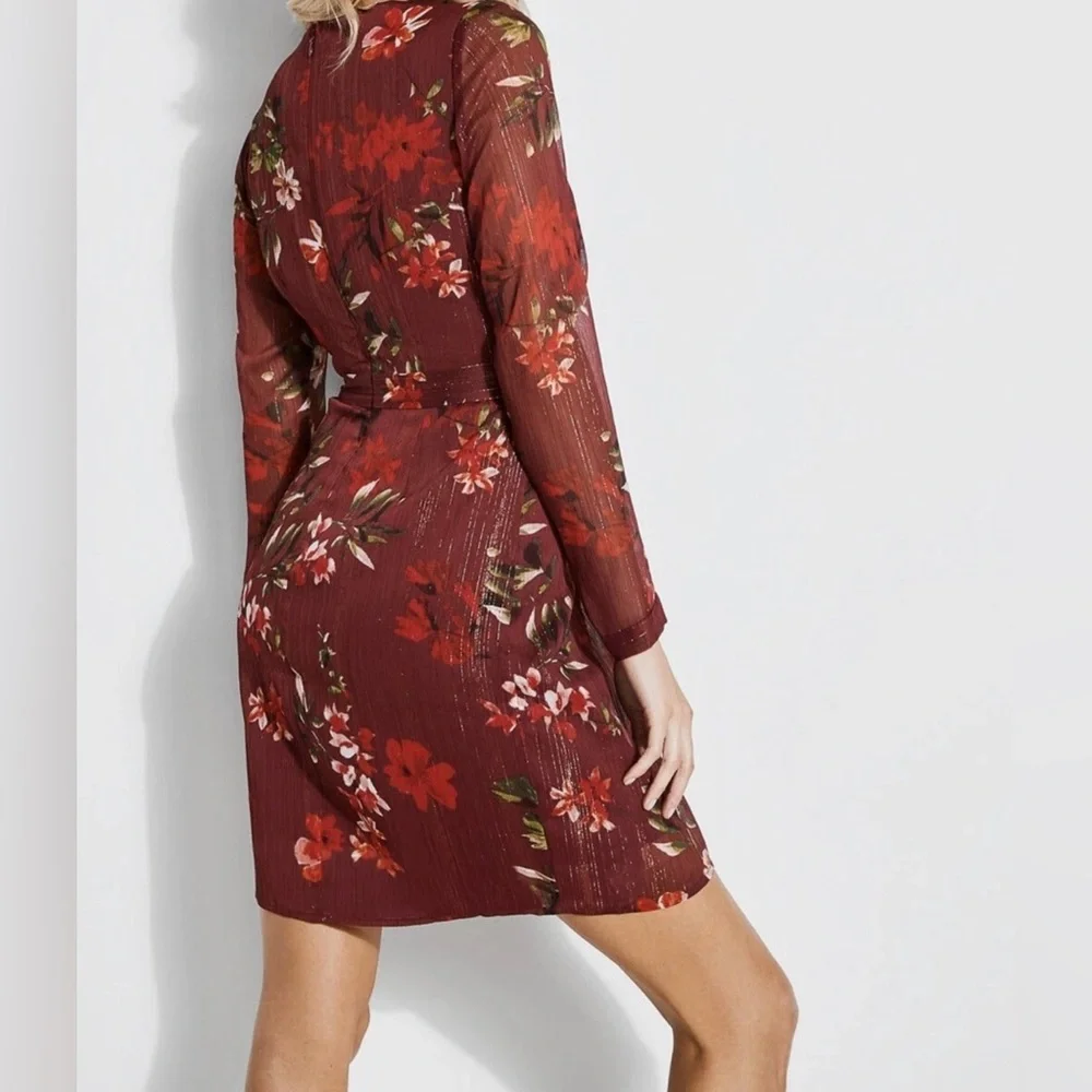 Guess Burgundy Floral Long Sleeve Dress - Picture 3 of 6